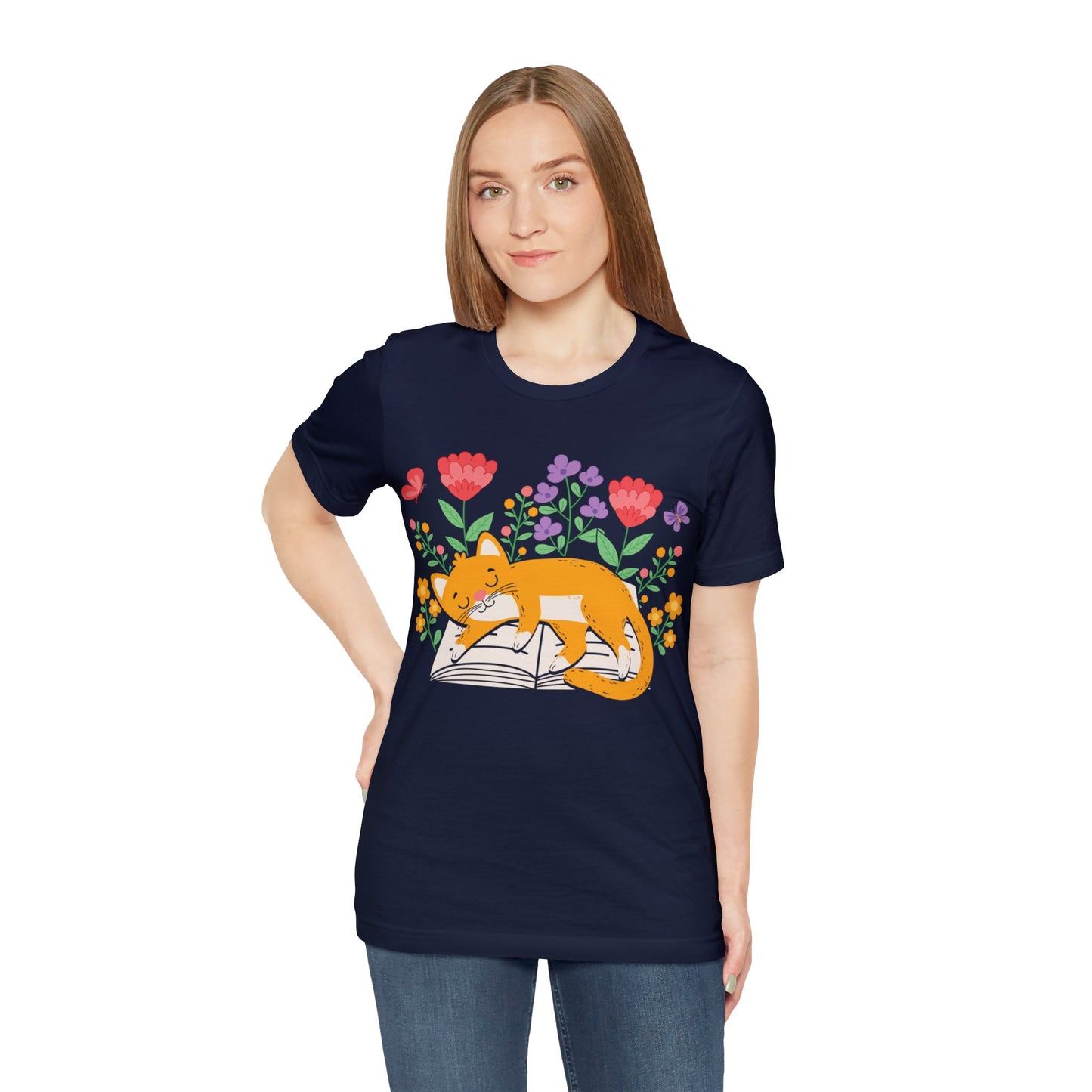 Cat Book Floral T-shirt