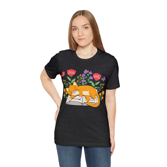 Cat Book Floral T-shirt