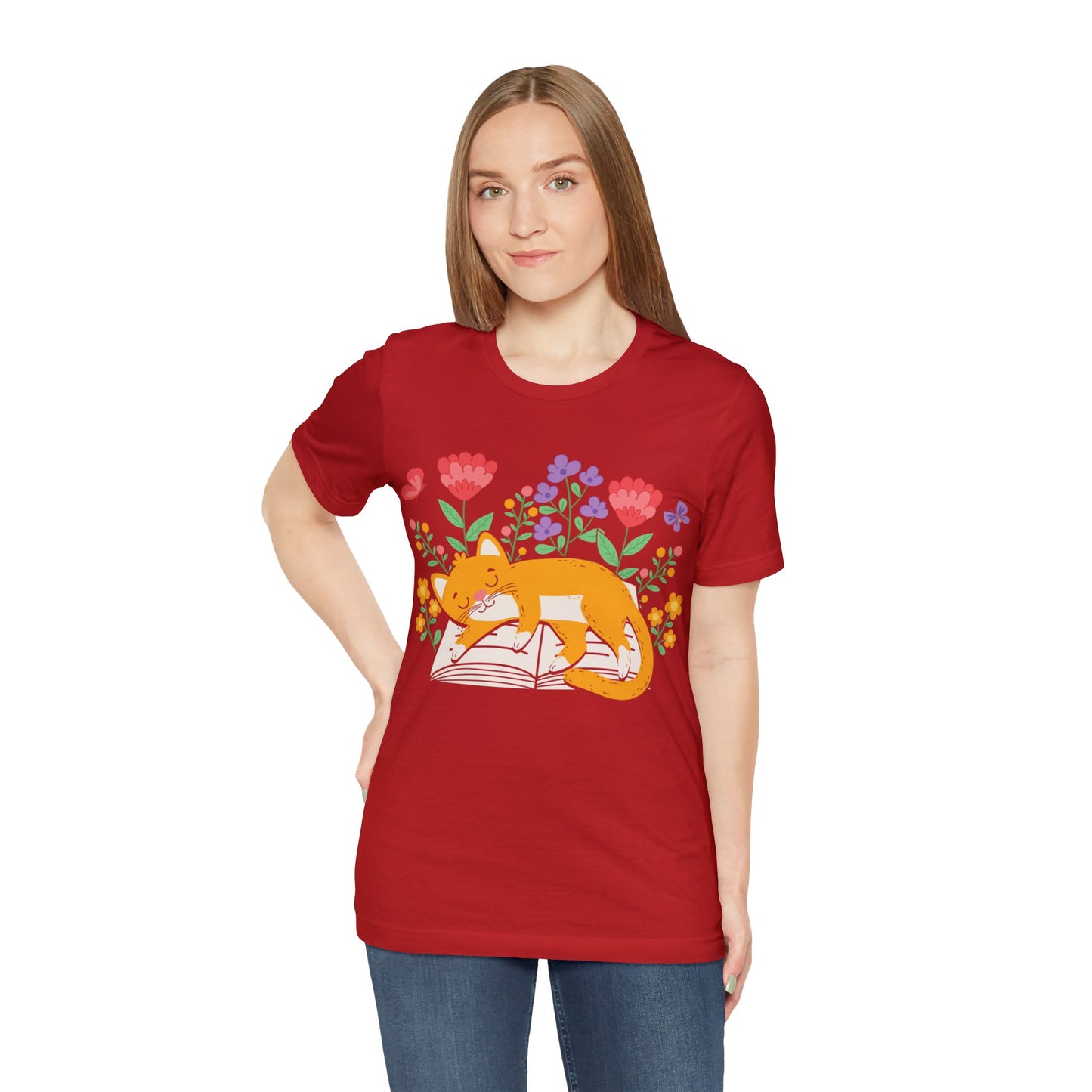 Cat Book Floral T-shirt