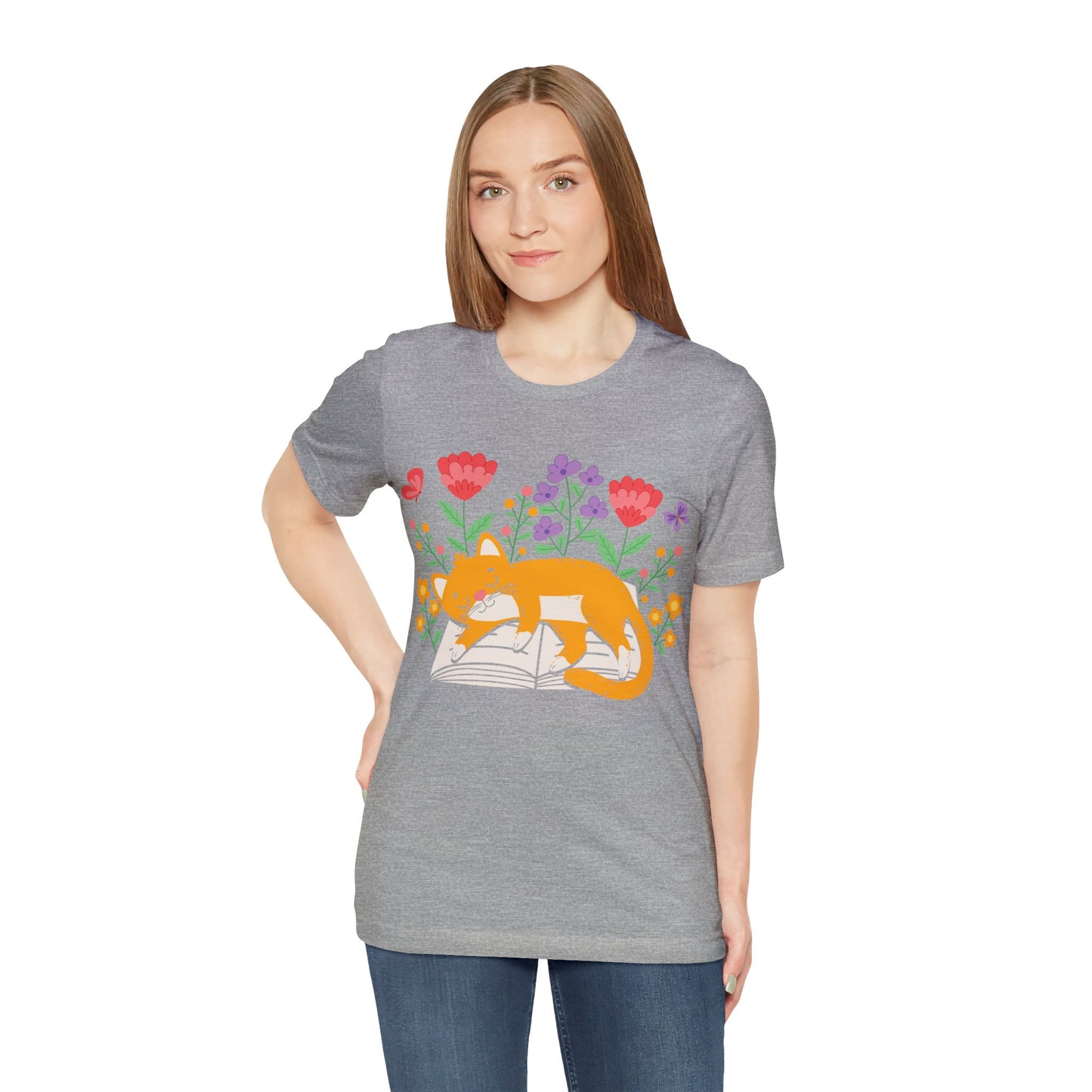 Cat Book Floral T-shirt